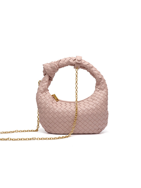 xakxx Chains Knot Solid Color Woven Zipper Crossbody Bags