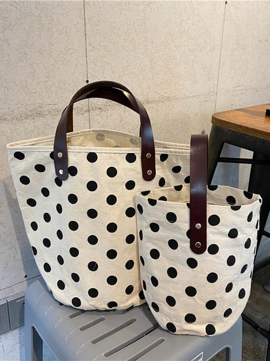 xakxx Vintage Canvas Polka-Dot Printed Makeup Tote Bag Bucket Bag