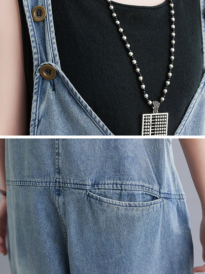 xakxx Cropped Loose Denim Buttoned Overalls