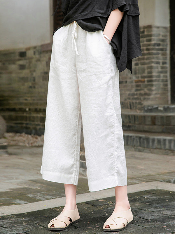 xakxx Simple Linen Column Elasticity Waist Pants