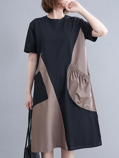 xakxx Original Loose Split-Joint Contrast Color Midi Dress