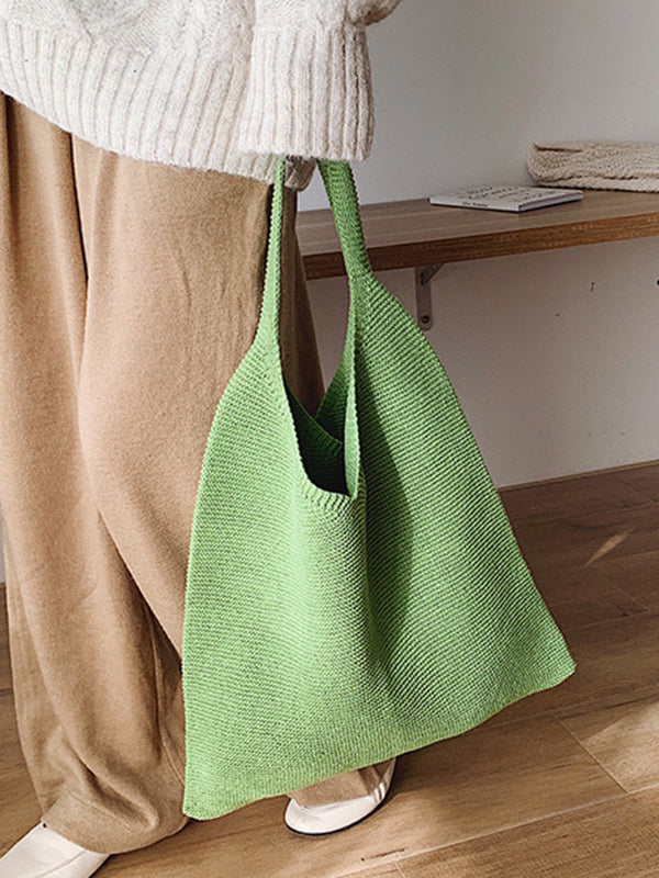 xakxx Solid Color Bags Woven Handbag