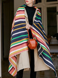 xakxx Contrast Color Fringed Keep Warm Multi-Colored Striped Shawl&Scarf