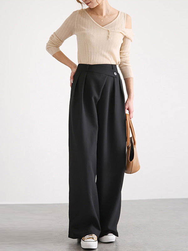 xakxx Casual Wide Leg Loose Solid Color Pants Bottoms