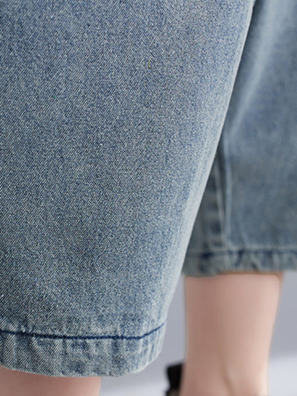 xakxx Cropped Loose Denim Buttoned Overalls