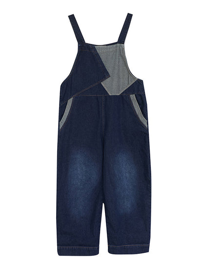 xakxx Casual Denim Contrast Color Split-Joint Overalls