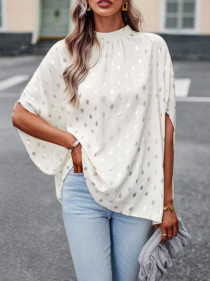 xakxx Loose Bandage Polka Dot Round-Neck Blouses&Shirts Tops