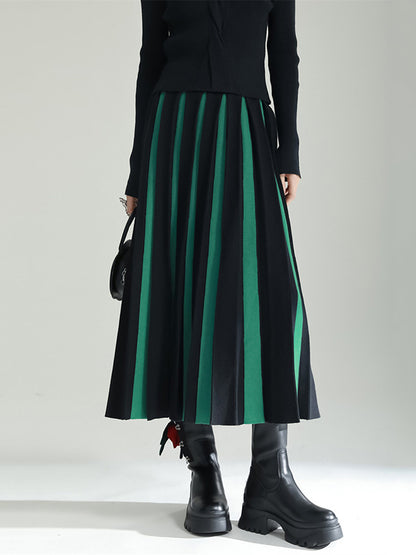 xakxx Original Creation Loose A-Line Contrast Color Striped Skirts Bottoms