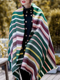 xakxx Contrast Color Fringed Keep Warm Multi-Colored Striped Shawl&Scarf