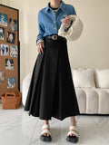 xakxx A-Line High Waisted Pleated Solid Color Split-Joint Skirts Bottoms