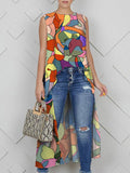 xakxx High-Low Loose Multi-Colored Round-Neck Vest Top