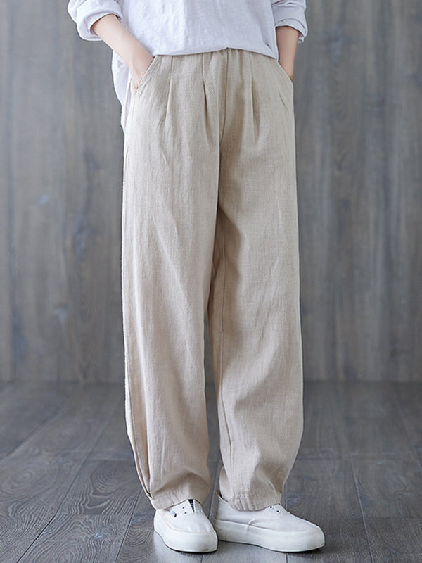 xakxx Simple Wide Leg Loose Elasticity Solid Color Casual Pants Bottoms