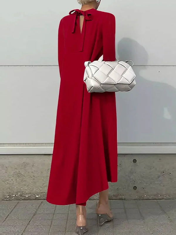 xakxx Casual Long Sleeves High-Low Solid Color Maxi Dresses