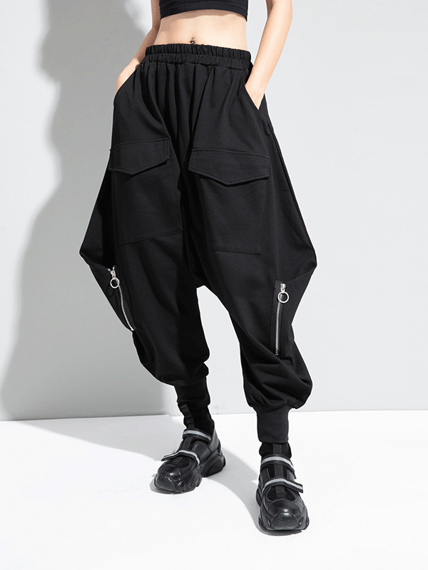 xakxx  Zipper Original Simple Loose Solid Harem Pants