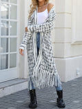 xakxx Long Sleeves Loose Plaid Tasseled Collarless Cardigan Tops