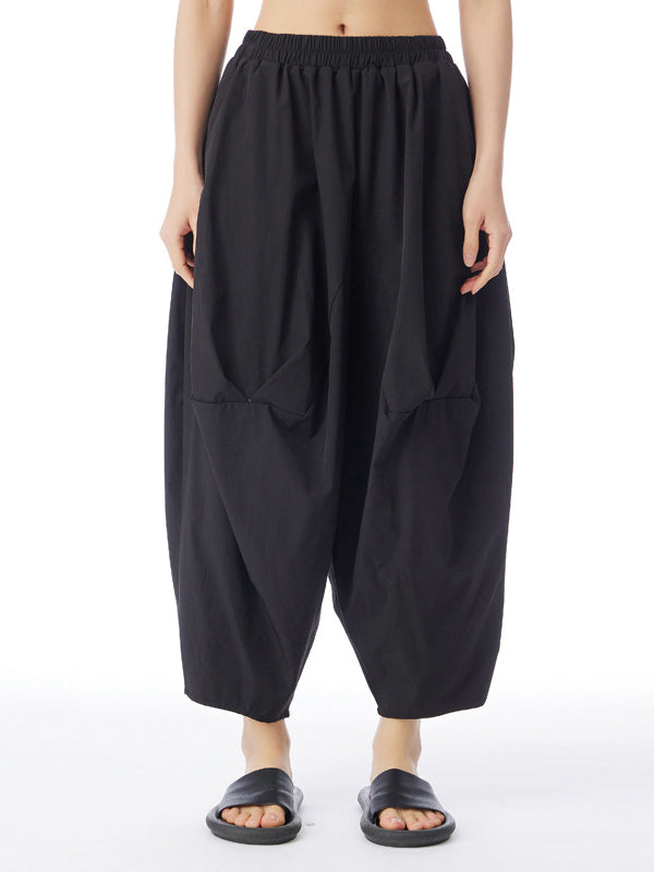 xakxx Harem Pants Loose Elasticity Pleated Solid Color Split-Joint Cropped Trousers Pants