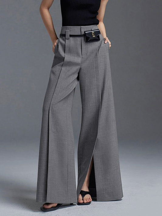 xakxx Loose Wide Leg High-Waisted Pleated Split-Front Pants Trousers