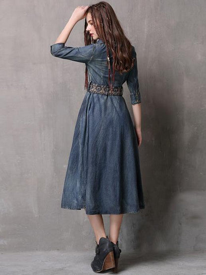 xakxx Vintage Embroidered Cropped Denim Dress