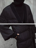 xakxx Simple Black Lace-up Cotton-padded Cloths Coat Outwear