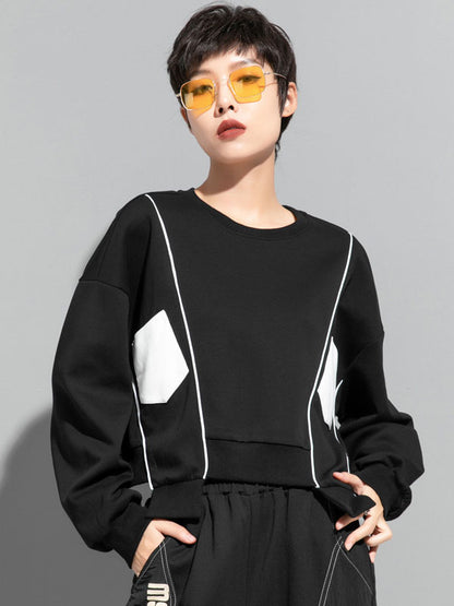 xakxx Original Creation Loose Batwing Sleeves Contrast Color Split-Joint Round-Neck Sweatshirt Tops