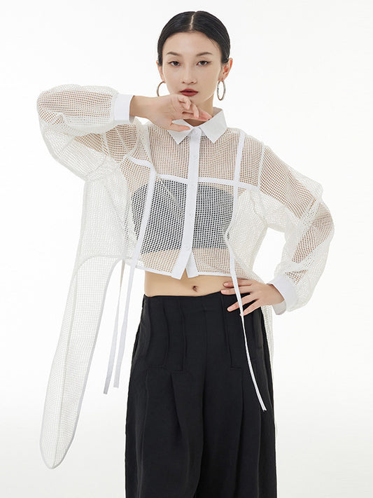 xakxx Stylish Long Sleeves Loose Mesh See-Through Sun Protection Blouses&Shirts Tops