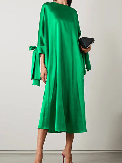 xakxx Original Urban Bowknot Tied Sleeves Green Midi Dress