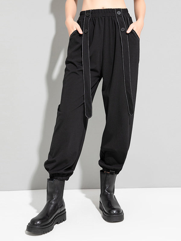 xakxx Urban High-Waisted Black Casual Pants Bottoms Harem Pants