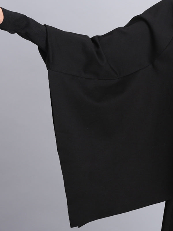 xakxx Solid Color Asymmetric High-Neck Loose Batwing Sleeve Sweatshirt