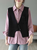 xakxx Artistic Retro Sleeveless Irregularity Buttoned V-Neck Vest Top