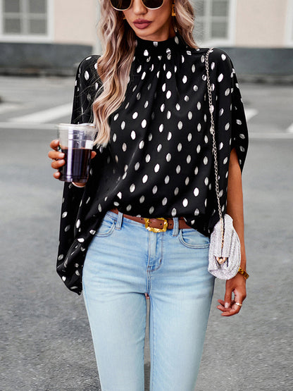 xakxx Loose Bandage Polka Dot Round-Neck Blouses&Shirts Tops