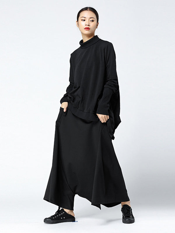 xakxx Leisure Fashion High Waisted Loose Solid Color Pants