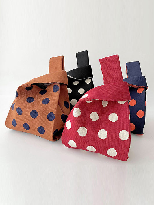 xakxx Contrast Color Polka-Dot Split-Joint Woven Bags Handbags