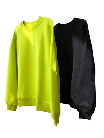 xakxx Stylish Fluorescent Green&Black Loose Casual Round-Neck Sweatshirt