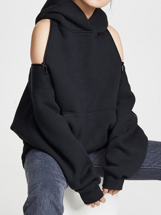 xakxx Casual Loose Solid Color Hoodies Top