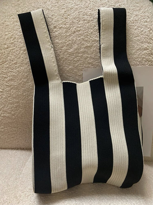 xakxx Contrast Color Striped Bags Woven Handbag