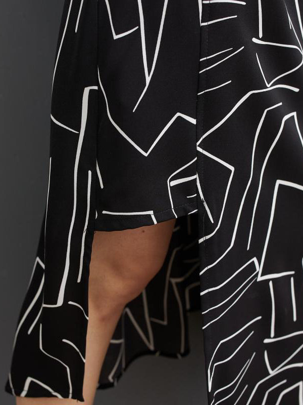 xakxx Loose Abstract Printed Lapel Midi Dresses