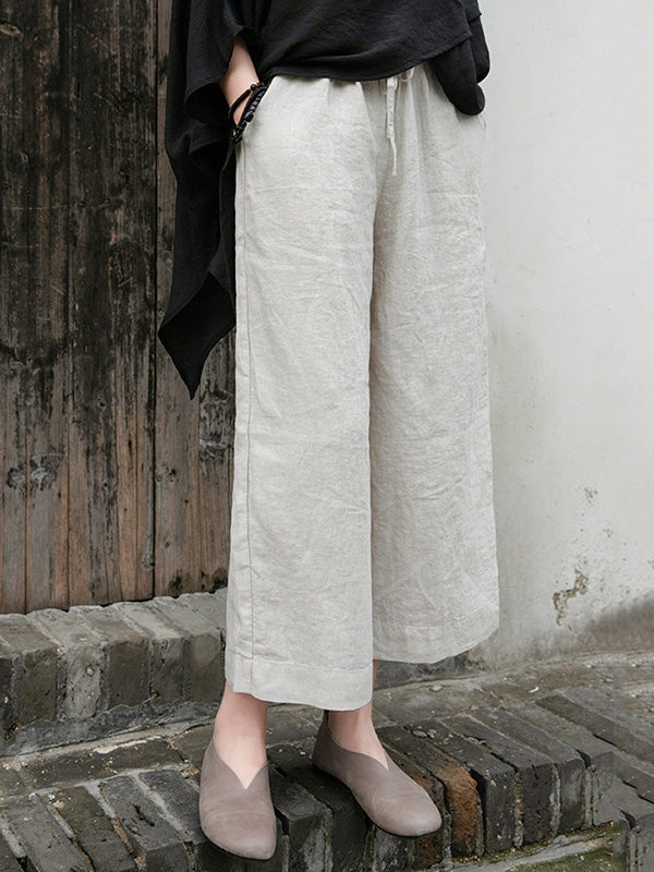 xakxx Simple Linen Column Elasticity Waist Pants