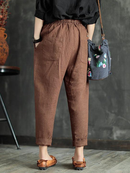 xakxx Loose Elastic Waist Ramie Cotton Pants