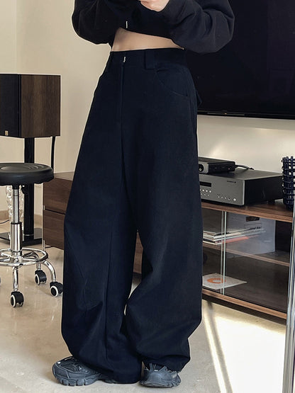 xakxx Simple Wide Leg Loose Solid Color Casual Pants Bottoms