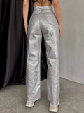 xakxx Wide Leg Pockets Solid Color Pants Trousers