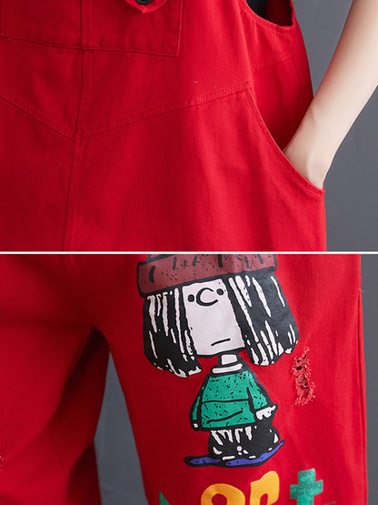 xakxx Original Cartoon Printed Puff Denim Overalls