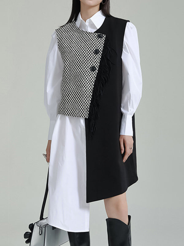 xakxx Sleeveless Asymmetric Buttoned Houndstooth Vest Outerwear