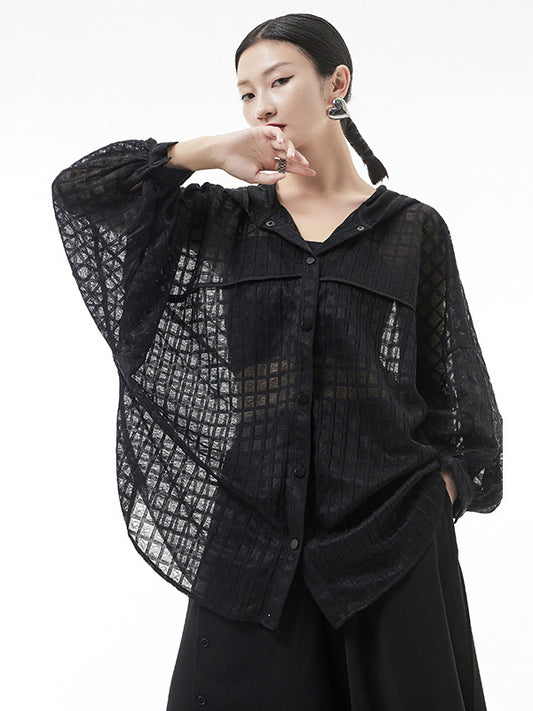 xakxx Loose Batwing Sleeves Sun Protection See-Through Blouse