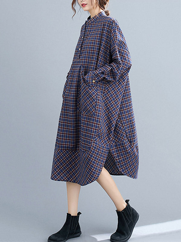 xakxx Vintage Plaid Irregularity Shirt Dresses