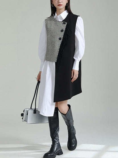 xakxx Sleeveless Asymmetric Buttoned Houndstooth Vest Outerwear