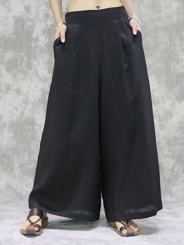 xakxx High Waisted Loose Pockets Solid Color Wide Leg Pants Trousers