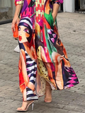 xakxx Half Sleeves Loose Figure Printed Lapel Collar Maxi Dresses