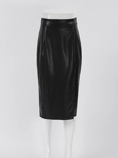 xakxx High Waisted Solid Color Split-Front Zipper Skirts Bottoms