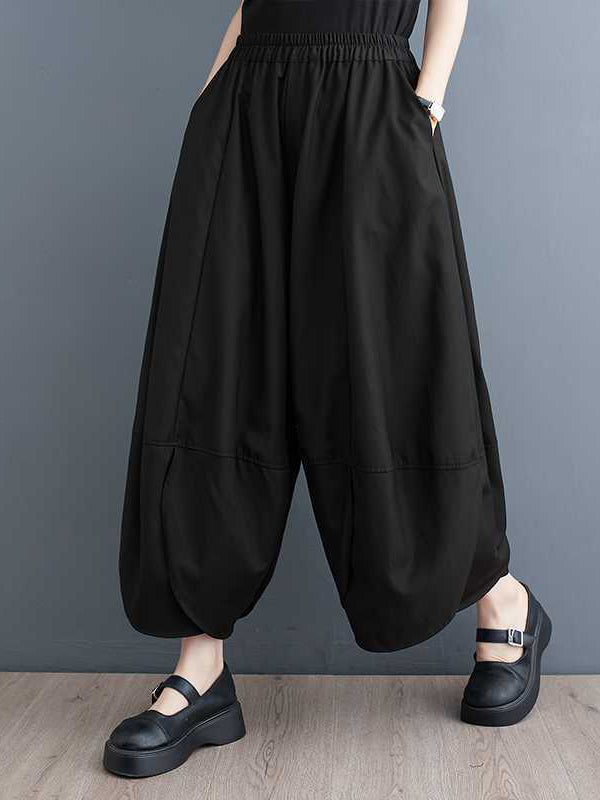 xakxx Bloomers Loose Elasticity Solid Color Split-Joint Wide Leg Pants Trousers