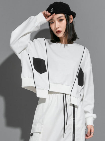 xakxx Original Creation Loose Batwing Sleeves Contrast Color Split-Joint Round-Neck Sweatshirt Tops